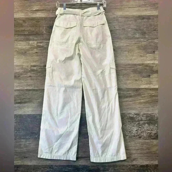 Madewell Griff Super Wide Leg White Cargo Pants with Belt Vintage Canvas - Picture 2 of 7